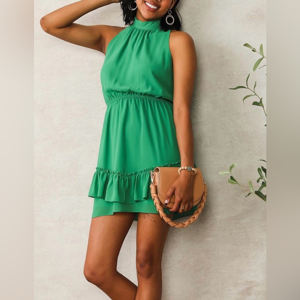 Kelly Green Sleeveless Ruffle Dress
